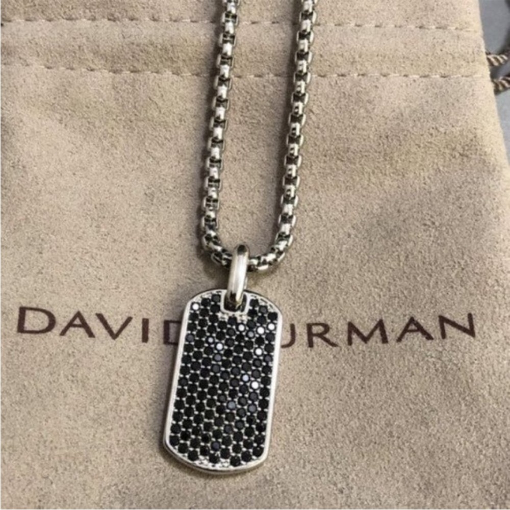 David Yurman Silver Necklace with Black Pendant